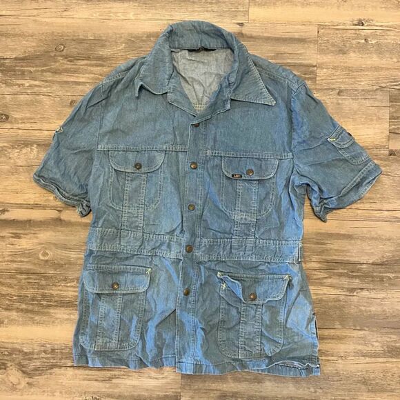 Vintage 70s Lee Denim Safari Bush Shirt Size Large - Picture 1 of 8